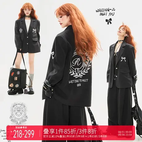 KEIKO [重工刺绣] 美式廓形西装外套学院风休闲小西服+西裤两件套商品大图