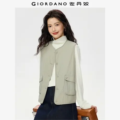 佐丹奴背心外套女秋冬新款工装风加绒保暖口袋圆领马甲女13375658商品大图