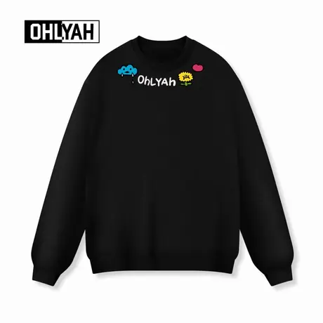 Ohlyah品牌时尚领口花卉英文印花情侣卫衣男女同款休闲圆领落肩潮商品大图