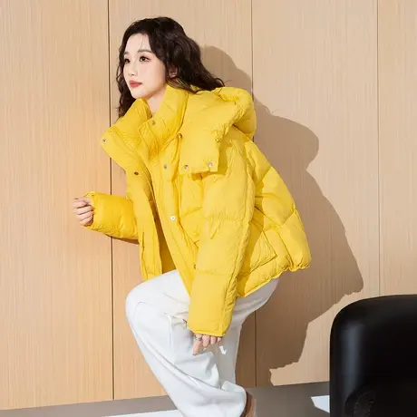 唐狮新款女羽绒服2024冬季短款连帽潮流ins通勤外套90鸭绒外套cq商品大图