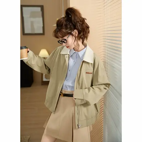唐狮秋季新款外套女美式减龄设计感夹克时尚翻领撞色棒球服tu商品大图