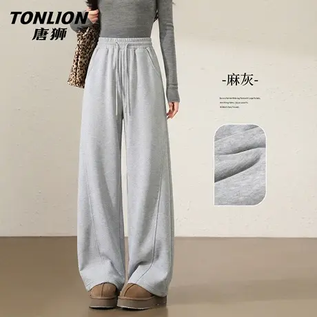 唐狮官方灰色运动裤女款2026新款春秋款高腰直筒显瘦休闲阔腿裤VB商品大图