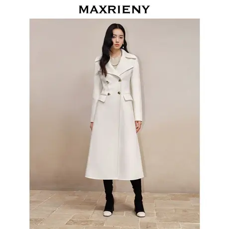 MAXRIENY本白精致复古风奶白色双面呢大衣长款23秋冬新款羊毛外套商品大图
