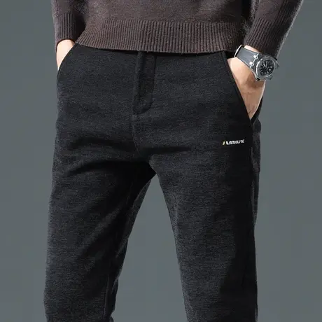 2023年新款男装加绒加厚款修身直筒休闲长裤子秋冬季商务正装西裤商品大图