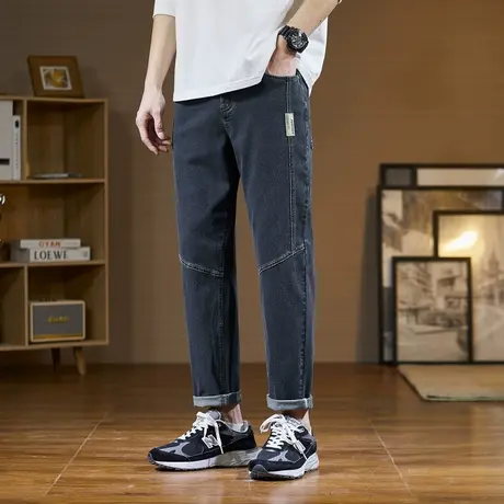 唐狮春夏季牛仔裤男宽松直筒裤潮流切割线个性百搭潮酷商品大图