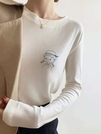 德绒仿棉长袖t恤女春秋冬季加绒内搭打底衫洋气减龄显瘦遮肉上衣商品大图