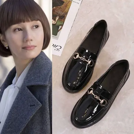 女鞋2023年秋冬新款厚底乐福鞋英伦风工作上班单鞋爆款平底小皮鞋商品大图