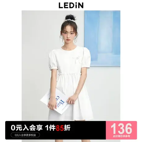 乐町A字娃娃裙2023年夏季新款口袋装饰甜美蝴蝶结连衣裙女衬衫裙图片