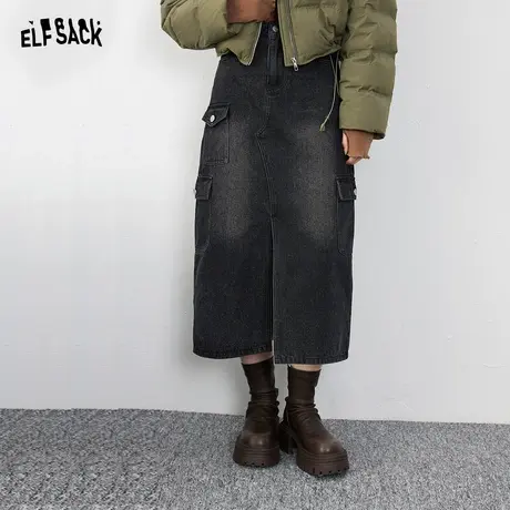 妖精的口袋高腰牛仔半身裙女2023冬季新款小个子显瘦a字半身长裙图片