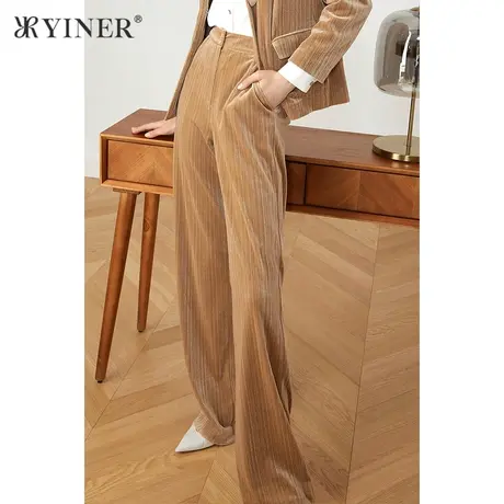 YINER音儿奥莱女装冬季宽松舒适丝绒阔腿休闲裤商品大图