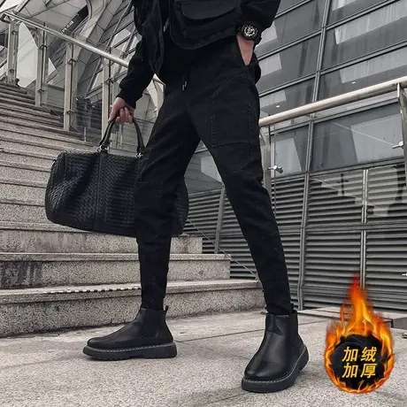 2022秋季男士牛仔裤小脚裤裤子修身潮流纯色工装百搭弹力束腿裤图片