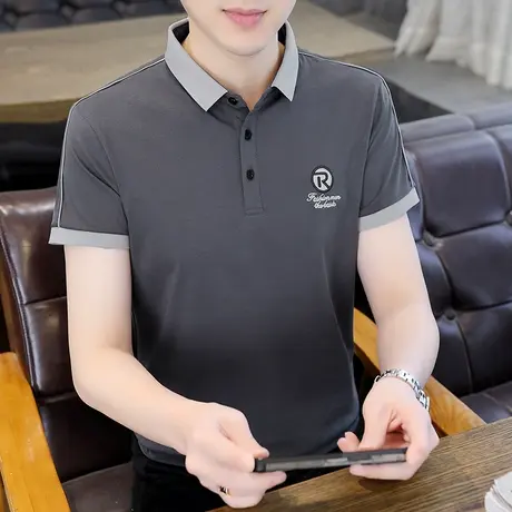 夏季男士polo衫纯棉潮流休闲商务纯色短袖t恤新款翻领半袖上衣服商品大图