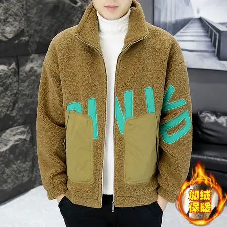 ins加绒加厚个性棉衣男立领保暖摇粒绒棉服学生潮牌休闲冬装夹克图片
