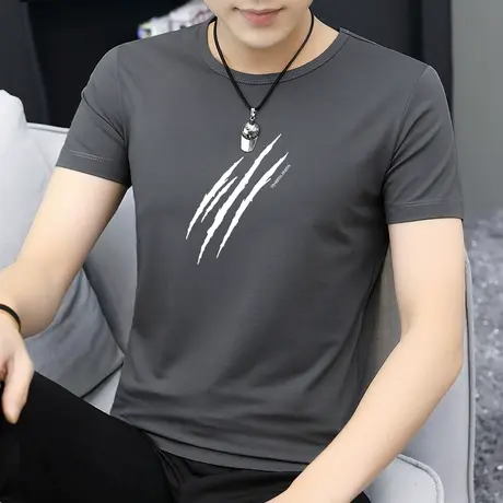 莫代尔短袖t恤男装夏季潮牌潮流ins圆领上衣服男修身冰丝冰感半袖商品大图