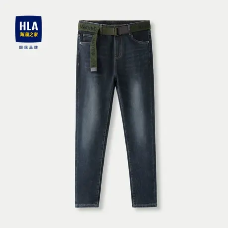 HLA/海澜之家棉弹牛仔裤23秋季新舒适五袋款磨毛发热保暖九分裤男商品大图