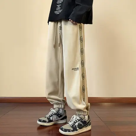 美式复古卫裤男春秋季宽松束脚运动裤男士潮牌织带阔腿休闲长裤子商品大图