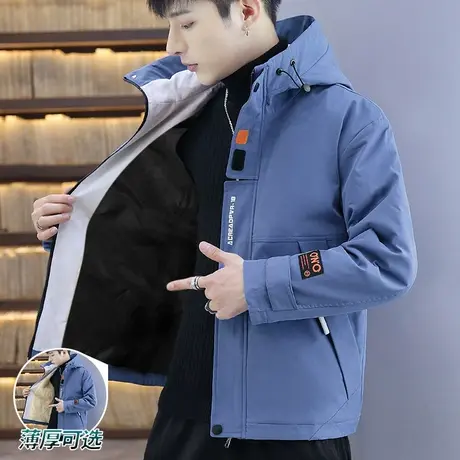 男士韩版潮流百搭外套2023春秋季连帽休闲工装夹克青少年学生上衣商品大图