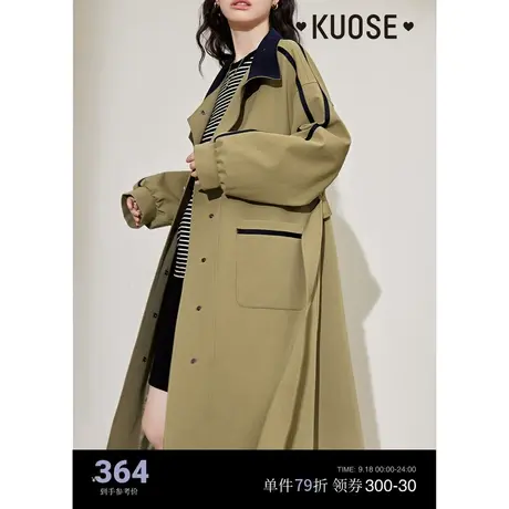 阔色卡其色风衣女2023秋冬季新款直筒收腰长款外套休闲长袖大衣商品大图