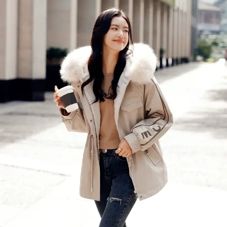 时尚气质狐狸毛领派克服皮草外套2022年冬季新款女士温柔减龄上衣商品大图