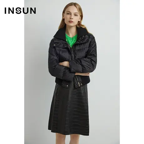 INSUN恩裳线上专选冬季千鸟格提花截短款鸭绒羽绒服商品大图