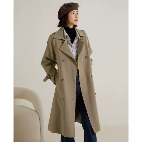 弥古法式复古卡其色宽松翻领风衣外套女小个子气质收腰美拉德大衣图片