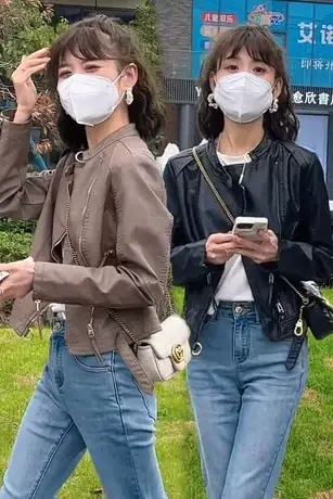 小皮衣女外套2023年新款修身机车短款春秋小个子秋季黑色pu皮夹克图片