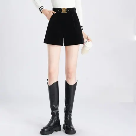 黑色丝绒短裤时尚气质阔腿裤女秋冬季2023新款高腰韩版显瘦休闲裤商品大图