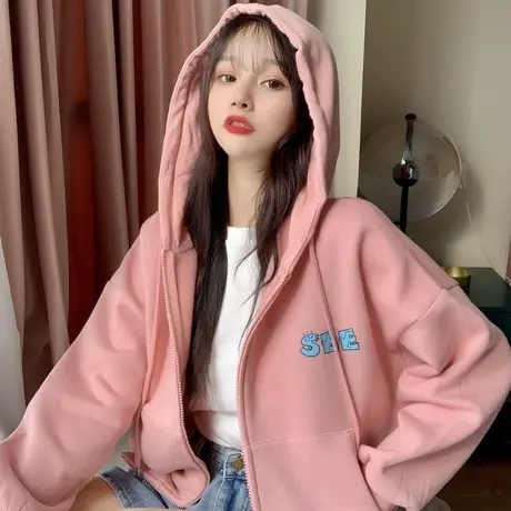 连帽开衫卫衣女春秋薄款2020宽松韩版潮ins原宿bf慵懒风上衣外套商品大图