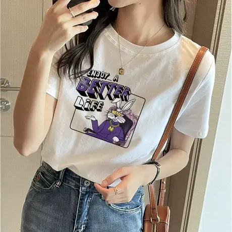 潮牌短袖t恤女2023新款夏季白色上衣设计感小众美式复古体恤汗衫图片