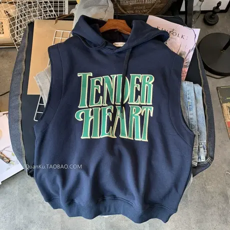 卫衣女春秋薄款2021新款ulzzang印花学生慵懒无袖连帽马甲上衣潮图片