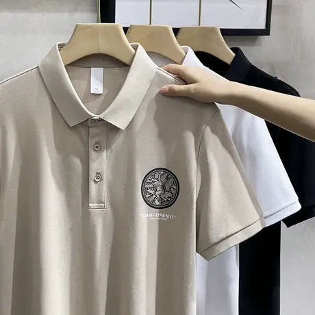 春夏季POLO衫男短袖韩版修身翻领保罗衫休闲日系印花男士带领T恤商品大图
