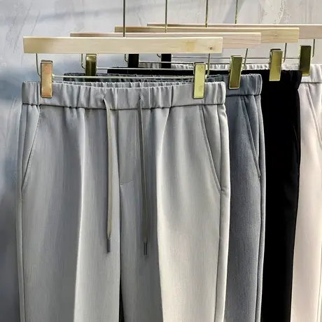 肌理垂感春秋新款韩版修身松紧腰小脚西裤潮流男士休闲裤九分裤男商品大图