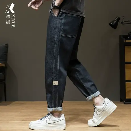 春秋阿美咔叽牛仔裤男宽松大码男士秋季新款潮牌直筒哈伦黑色裤子商品大图