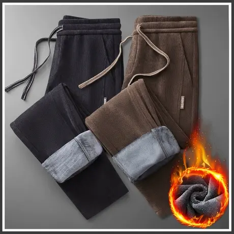 加绒加厚保暖阔腿休闲裤子冬季2024年新款男士外穿加棉卫裤秋冬款商品大图