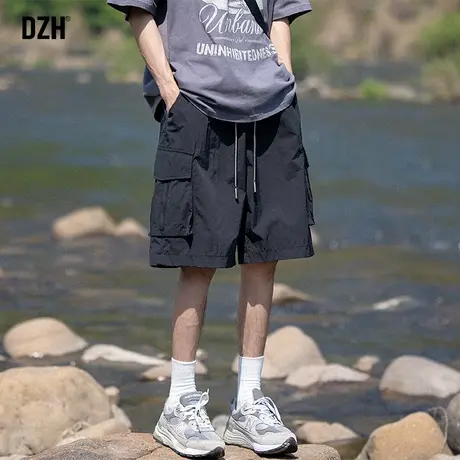 男士黑色机能工装短裤男夏季速干裤男款薄款男裤冰丝五分裤沙滩裤商品大图