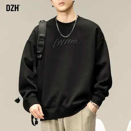 男士黑色卫衣男款秋季圆领潮牌打底长袖2025新款刺绣情侣休闲上衣商品大图