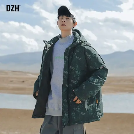 男生绿色满印棉衣外套男高级感炸街冬季连帽棉服男款2023新款棉袄商品大图