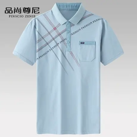 爷爷装夏季丝光棉字母格纹印花款t恤Polo衫爸爸上衣老年人夏装男商品大图