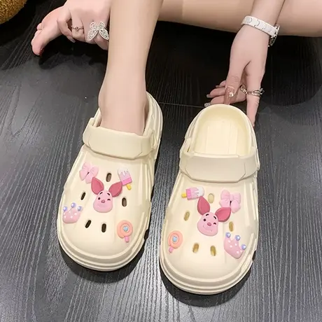 新款厚底洞洞鞋女夏季可爱卡通2023年防滑沙滩包头外穿凉拖鞋女款商品大图