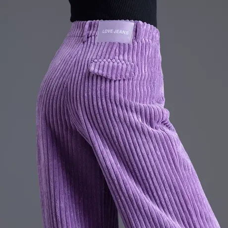 紫色灯芯绒裤子女新款2025爆款春秋季条绒休闲裤雪尼尔糯米阔腿裤商品大图