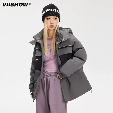 VIISHOW美式棉服男冬季新款加厚保暖潮牌工装棉衣宽松撞色外套女商品大图