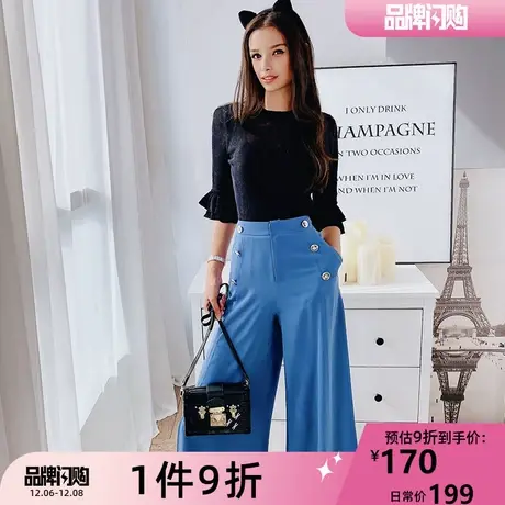 粉红大布娃娃高腰裙裤女秋时尚优雅显瘦宽松七分阔腿裤商品大图