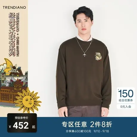 TRENDIANO官方男装冬季新款趣味圆领宽松长袖卫衣男士上衣商品大图