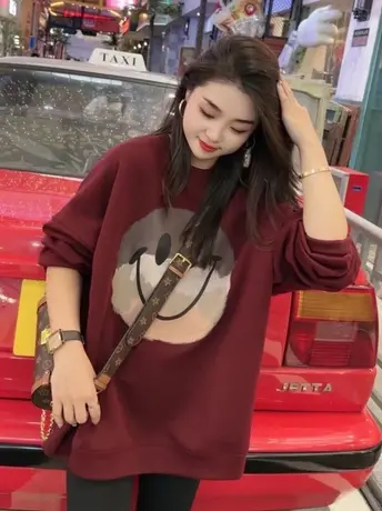 韩版时尚加绒加厚卫衣长袖印花女秋冬百搭洋气显瘦宽松套头卫衣潮商品大图