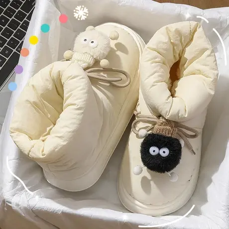 高帮棉拖鞋女士冬季外穿包跟2023新款室内家居保暖加绒羽绒棉鞋女图片