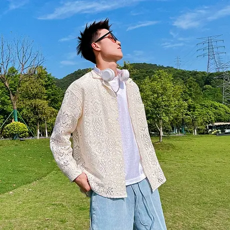 时尚潮牌男士镂空百搭长袖夹克春夏潮流高级设计感防晒服薄款外套图片