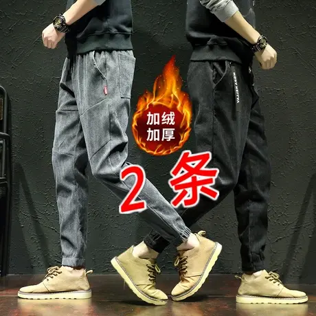 冬季灯芯绒裤子男宽松束脚休闲裤加肥加大码男士加绒加厚条绒裤潮商品大图
