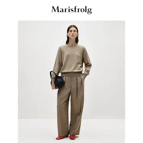 【商场同款】玛丝菲尔2024春新款沙砾色设计感长袖针织衫上衣女商品大图