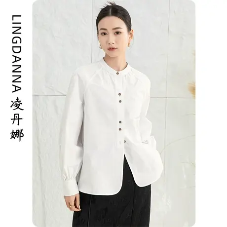 高端立领白色衬衫女2024新款春夏插肩袖设计感上衣新中式国风衬衣图片