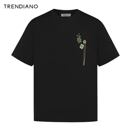 TRENDIANO祥龙刺绣圆领T恤2024年春季新款国风休闲百搭短袖上衣男商品大图